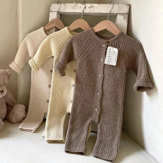 2023 Autumn Toddler Baby Boys Girls Knitted Bodysuit New Infant Kids Jumpsuit With Hat Newborn Knitwear Outfits For 0-24 Months